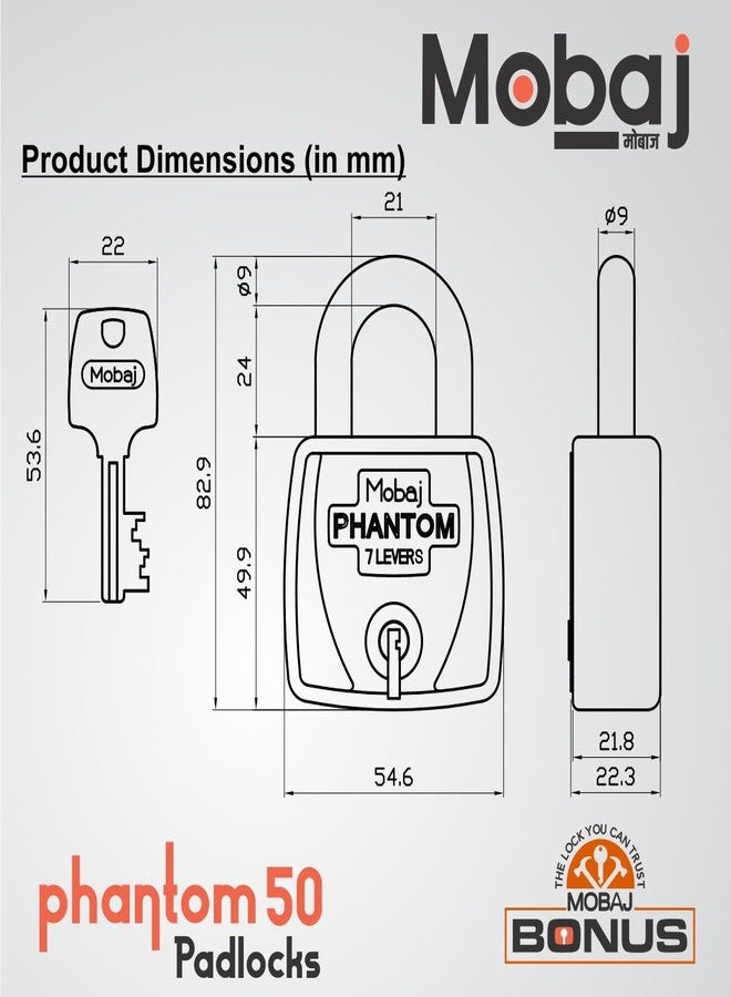Mobaj® Phantom 50MM 7 Lever 3 Keys Padlock - Image 5